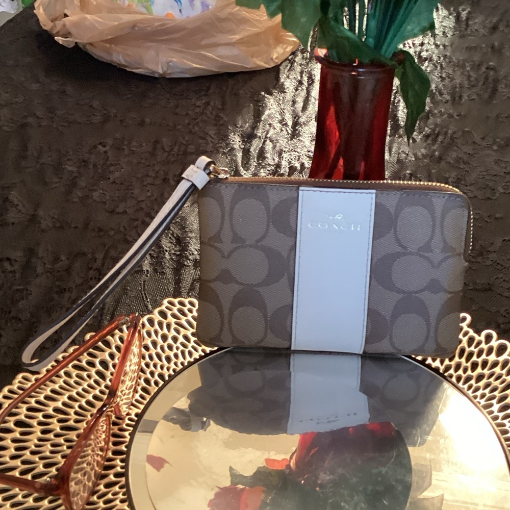 Coach Signature Brown and Cream Wristlet. EUC